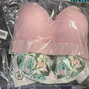 Rhonda Shear 2Pc Molded Cup Bra Mesh Back Tropical Light Pink Medium NEW